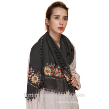 Fashion embroidery tassel scarf premium cotton viscose hijab
